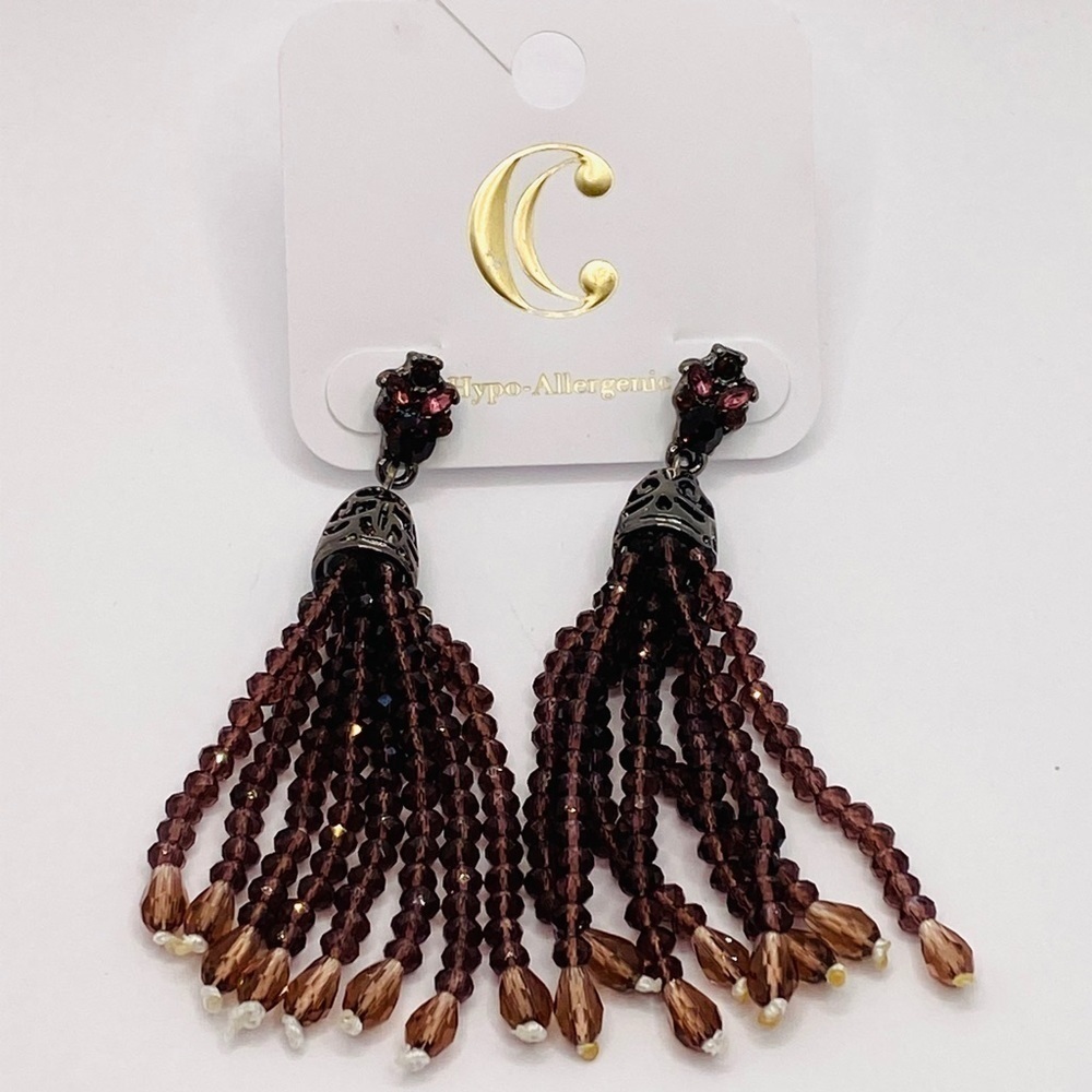 Charming Charlie Earrings Dark Purple Tassels New